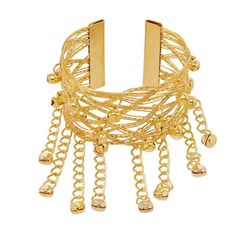 Wholesale National style bell tassel wide bracelet female retro dance arm bracelet